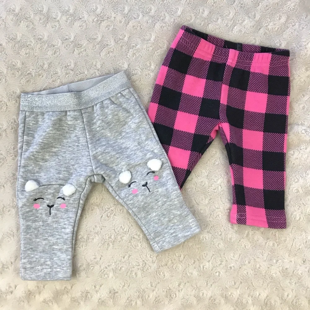 Carter’s Baby Girl Pants Bundle Size 3 Months Pink Black Buffalo Plaid